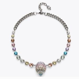 Kurt Geiger SILVER Large Signature Eagle Necklace w/ Rainbow Pave Crystals